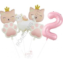 Rönesans Parti Pembe Rakam Patili Kedi Konsept Doğum Günü Parti Seti Yaş-2