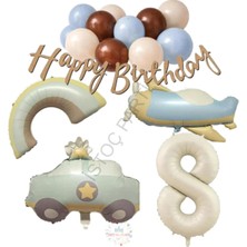 İstoç Parti Happy Bırthday Yazılı Retro Renkler Doğum Günü Balon Seti Yaş-8
