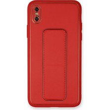 Özssay iPhone Xs Max Kılıf Coco Deri Standlı Kapak - Kırmızı