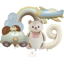 Best Parti Latex Balon Gökkuşağı Uçak  Polis Arabası Ayıcıklı Doğum Günü Balon Seti Yaş-9