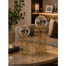 Sleep Nova Royal Sphere Dekoratif Gold Metal Küre Biblo Seti Modern Salon Konsol Ofis Dekoru 2'li