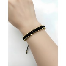 Milerist Makrome Işleme Bileklik (Siyah-Gold)