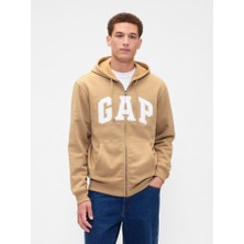 Gap Erkek Krem Logo Relaxed Fleece Fermuarlı Sweatshirt