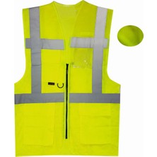 Mühendis Yeleği Yönetici Ikaz Yeleği Reflektörlü Çözgü Örgü Neon Sarı