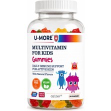 u-more Multivitaminli Çocuk Gummies 60 Adet | Şekersiz, Sığır Jelatini Içermez, Çilek-Portakal Aromalı