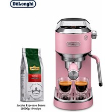 DeLonghi Pembe Kompakt Manuel Espresso ve Soğuk Kahve Makinesi, 15 Bar Basınçlı Süt Köpürtücülü Taşınabilir Mutfak Kahve Deneyimi Evde Günlük Kullanım ve Pratik Barista Hazırlığı Için