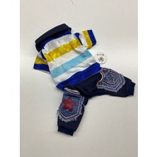 Miniş Pet Butik Sarı Lacivert Beyaz Çizgili Denım Kedi Köpek Tulum