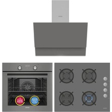Simfer Ankastre Set Gri Dijital Power Turbo Fanlı Cam Ocaklı 3'lü Set (Fırın + Ocak + Davlumbaz)