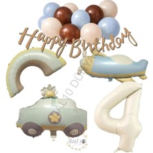 Bal10 Dünyası Happy Bırthday Yazılı Retro Renkler Doğum Günü Balon Seti Yaş-4
