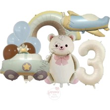 Rönesans Parti Latex Balon Gökkuşağı Uçak  Polis Arabası Ayıcıklı Doğum Günü Balon Seti Yaş-3