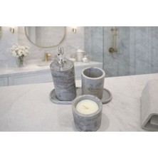 UltraMint Şık Gri Mermer Desenli 4’lü Oval Tepsili Banyo Seti