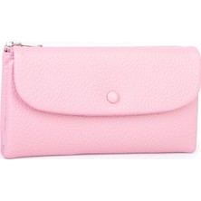 Nas Bag Kadın Yumuşak Dokulu Çok Kartlıklı Mıknatıslı Kapaklı  Büyük Boy Cüzdan Pembe