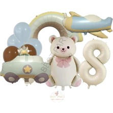 Best Parti Latex Balon Gökkuşağı Uçak  Polis Arabası Ayıcıklı Doğum Günü Balon Seti Yaş-8