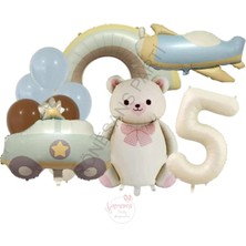 Rönesans Parti Latex Balon Gökkuşağı Uçak  Polis Arabası Ayıcıklı Doğum Günü Balon Seti Yaş-5