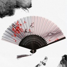 Ofisinn Beluga Yelpaze Bambu Kumaş Serinletici Vintage Şık Dekorasyon Püsküllü Japon Yelpaze Erik Çiçeği BY-1004