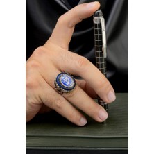 Innuendo Jewelry 925 Ayar Gümüş Lacivert Zeminli Osmanlı Tuğralı Erkek Yüzük