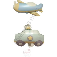 Rönesans Parti Retro Renkler Uçak  Polis Arabası Folyo Balon Seti