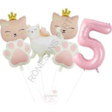 Rönesans Parti Pembe Rakam Patili Kedi Konsept Doğum Günü Parti Seti Yaş-5
