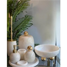 UltraMint Doğal Beyaz Oval Mermer Banyo Seti, 8 Parça, Şık Tasarım