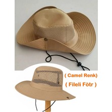 Neler Geldi Neler ( Camel Renk) Föter Şapka Snap Düğmeli Yürüyüş ve Avcılık Panama Şapkası ( Fileli Fötr ) ( Unisex