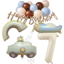 İstoç Parti Happy Bırthday Yazılı Retro Renkler Doğum Günü Balon Seti Yaş-7