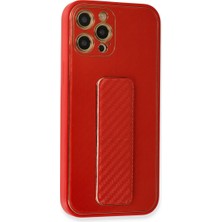 Özssay iPhone 12 Pro Kılıf Coco Karbon Standlı Kapak - Kırmızı