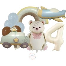 İstoç Parti Latex Balon Gökkuşağı Uçak  Polis Arabası Ayıcıklı Doğum Günü Balon Seti Yaş-4