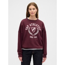 Gap Kadın Bordo Oversized Grafik Sweatshirt
