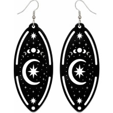 Tamgacrafts Siyah Akrilik Ay Yıldız Küpe - Astroloji Tasarımlı Ultra Hafif Mistik Kadın Küpesi