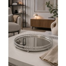 Sleep Nova Silver Prestige Aynalı Dekoratif Tepsi Gümüş Metal Salon Konsol Sehpa Dekoru