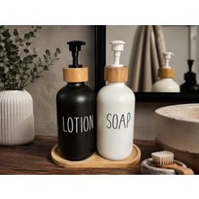 Sihome Bambu Altlıklı Sıvı Sabunluk Seti 2'li Siyah Beyaz Dekoratif Banyo ve Mutfak Seti