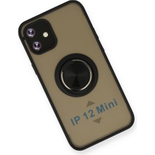 Özssay iPhone 12 Kılıf Montreal Yüzüklü Silikon Kapak - Siyah
