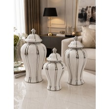 Sleep Nova Silver Palace 3'lü Dekoratif Küp Seti Gümüş Beyaz Salon Konsol Sehpa Dekoru