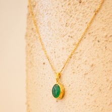 Shine Of Spirit El Yapımı | Gümüş Kolye | Yeşil Akik Taşı | Oval-Minimal
