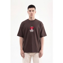 Machinist Clothing Erkek Mac Studio Interlok Oversize Tişört Koyu Kahverengi
