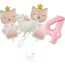Rönesans Parti Pembe Rakam Patili Kedi Konsept Doğum Günü Parti Seti Yaş-4