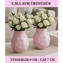 E.M.S 2 Adet Pastel Pembe Renk Çiçek Desenli Vazo Dekoratif Vazo Dekoratif Saksı.