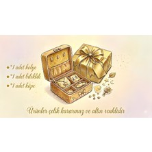 Ca Shopping Sürpriz Takı Kutusu Gold Renkli Çelik 3 Adet Kolye Küpe Bileklik Seti