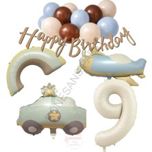 Rönesans Parti Happy Bırthday Yazılı Retro Renkler Doğum Günü Balon Seti Yaş-9