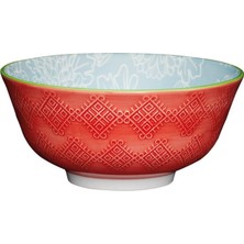 Mikasa Glazed Sırlı Seramik Gri Çiçek Desenli Kırmızı Kase