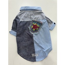 Miniş Pet Butik Mavi Denim Kare Yaka Kedi Köpek Gömlek