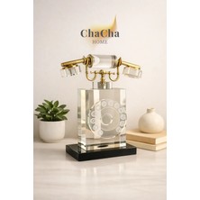Ynsk Luxury Dikey Kristal Cam Nostaljik Telefon Obje 28X23 cm - Çevirme Tuşlu Lüks Ofis Masası Aksesuarı Biblo