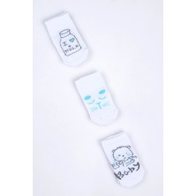 Cocole Socks Erkek Bebek Soket Çorabı 3’lü Set – Pamuklu Beyaz Sevimli Figür Desenli