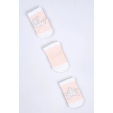 Cocole Socks Kız Bebek Soket Çorabı 3’lü Set – Pamuklu Somon Ay & Yıldız Desenli