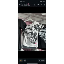 Gri Kelebek Kanatlı Askılı Grunge Y2K Kısa Kollu