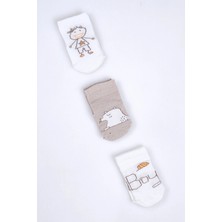 Cocole Socks Erkek Bebek Soket Çorabı 3’lü Set – Pamuklu Kahverengi Ayıcık & Çocuk Figür Desenli