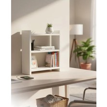 Die Grup Beyaz Renkli Masa Üstü Kitaplık Rafı, 2 Raflı Mini Dolap 43,6 x 18 x 50 cm Boyutunda