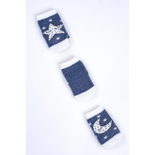 Cocole Socks Erkek Bebek Soket Çorabı 3’lü Set – Pamuklu Lacivert Ay & Yıldız Desenli