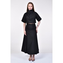 Bebe Plus Asimetrik Kesim Siyah Poplin Etek  - Siyah Siyah - S