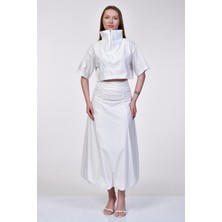 Bebe Plus Asimetrik Kesim Beyaz Poplin Etek  - Beyaz Beyaz - M